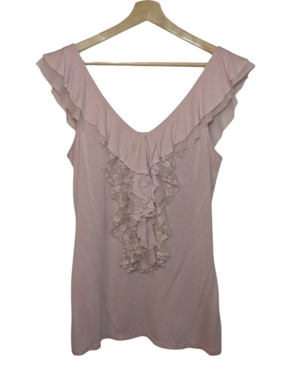 Express | Soft Pink Lace & Ruffle Flutter Sleeve Blouse